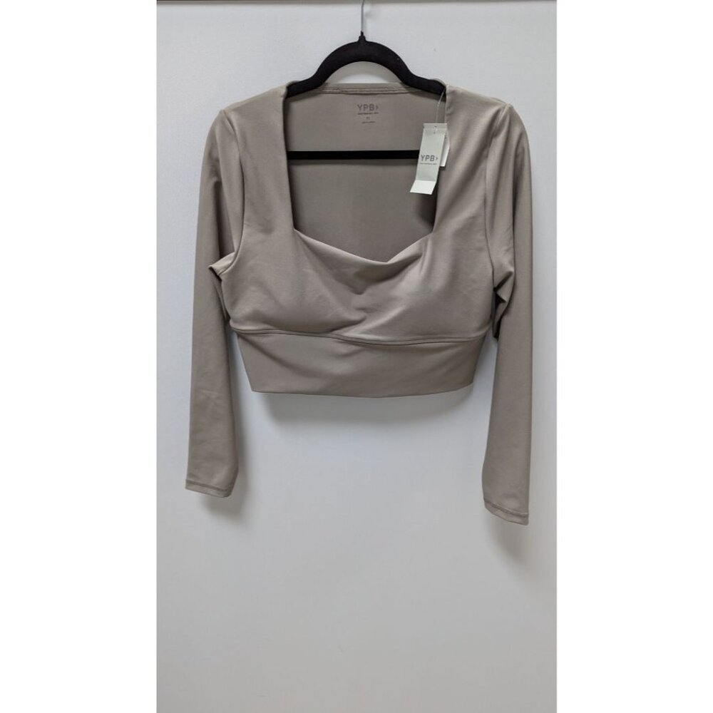 YPB Grey Long-Sleeve 4-Way Stretch Crop Top